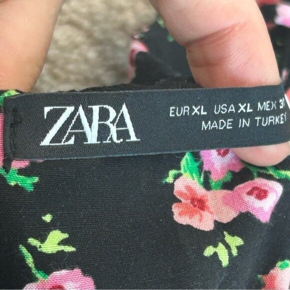 Zara black pink floral flower sweetheart spaghetti strap bustier crop top Sz XL - Picture 5 of 8